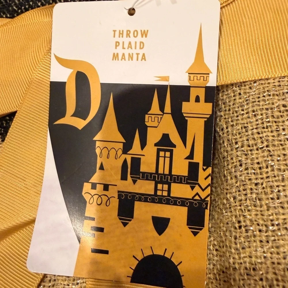 Disney Parks Disneyland Castle Plaid Throw Blanket Black Gold 50x60